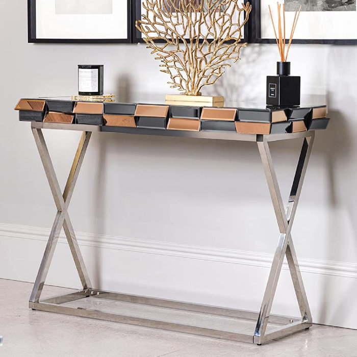 Ivy Bronx Averlie 43.3'' Mirrored Glass Writing Desk with X Shaped Legs